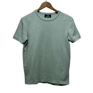 Bershka Waffle Knit Regular Fit Short Sleeve Casual Comfy Tee Shirt Top Green